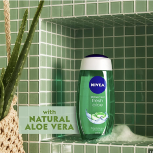 Nivea Shower Gel, Fresh Aloe Body Wash, 250 ml, Transparent - Germany