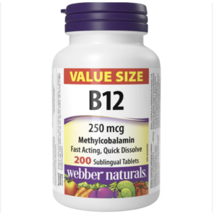 Webber Naturals Vitamin B12 250 mcg, Quick Dissolve, 200 Tablets, Natural Cherry Flavour, Supports Energy Production and Metabolism - canada