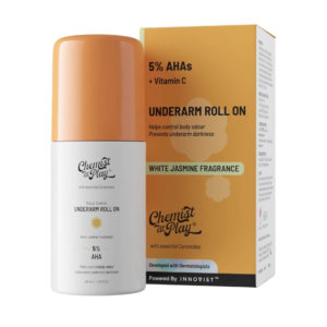 Chemist at Play UnderArm Roll-On with 5% AHA|Lactic & Mandelic Acid|Prevents Odour, Brightens Skin & Exfoliates Underarm|For Sensitive Skin|White Jasmine Fragrance|Alcohol & Aluminium Free| 1