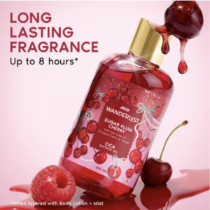 Wanderlust Sugar Plum Cherry Perfume Shower Gel With Cica, Vitamin E (Raspberry, Rose Perfume) (250ml)
