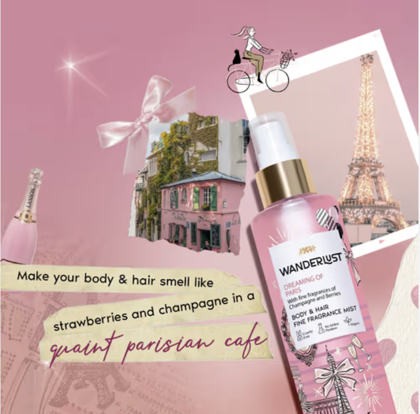 Wanderlust Dreaming of Paris Fruity Perfume Mist with Champagne & Berries for Body & Hair (200ml)