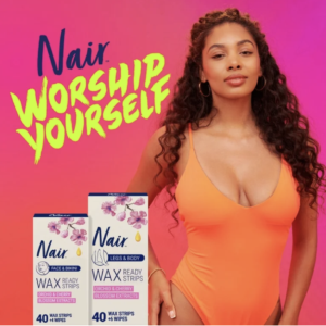 Nair Wax Ready Strips, Face and Bikini Hair Removal Wax Strips, Plus 4 Post Wipes, 40 Count
