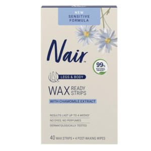 Nair Sensitive Hair Remover Wax Ready Strips, Legs & Body Hair Removal Wax Strips, 40 Count
