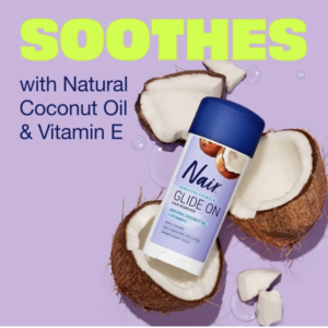 Nair Hair Remover Sensitive Formula Glide on Depilatory Cream, Natural Coconut Oil