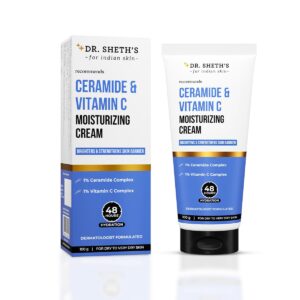Dr. Sheth's Ceramide & Vitamin C Moisturizing Cream |For Dry to Very Dry Skin | Brightens & Strengthens Skin Barrier | 48hr Deep Hydration | Non Sticky | Biomimetic Ingredients | For Men & Wo