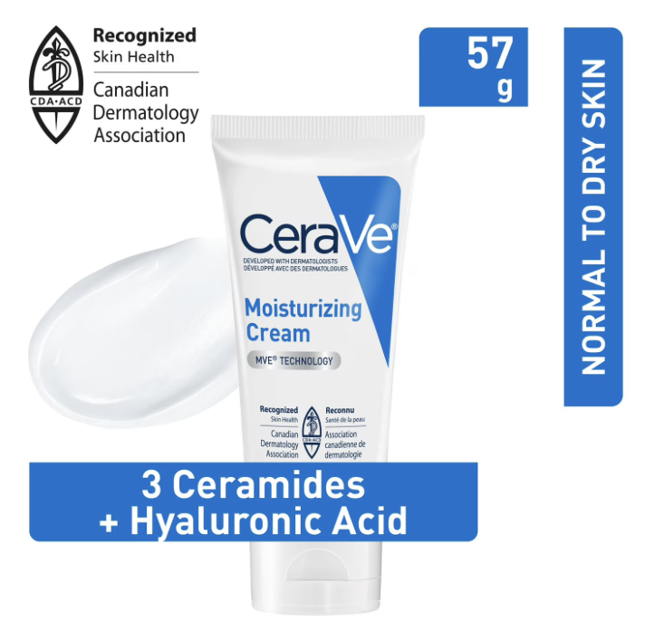 CeraVe Moisturizing Cream with 3 Ceramides and Hyaluronic Acid | Daily Face, Body and Hand Moisturizer for Normal to Dry Skin, Women & Men | Non-Comedogenic, Oil-free, and Fragrance Free - 57