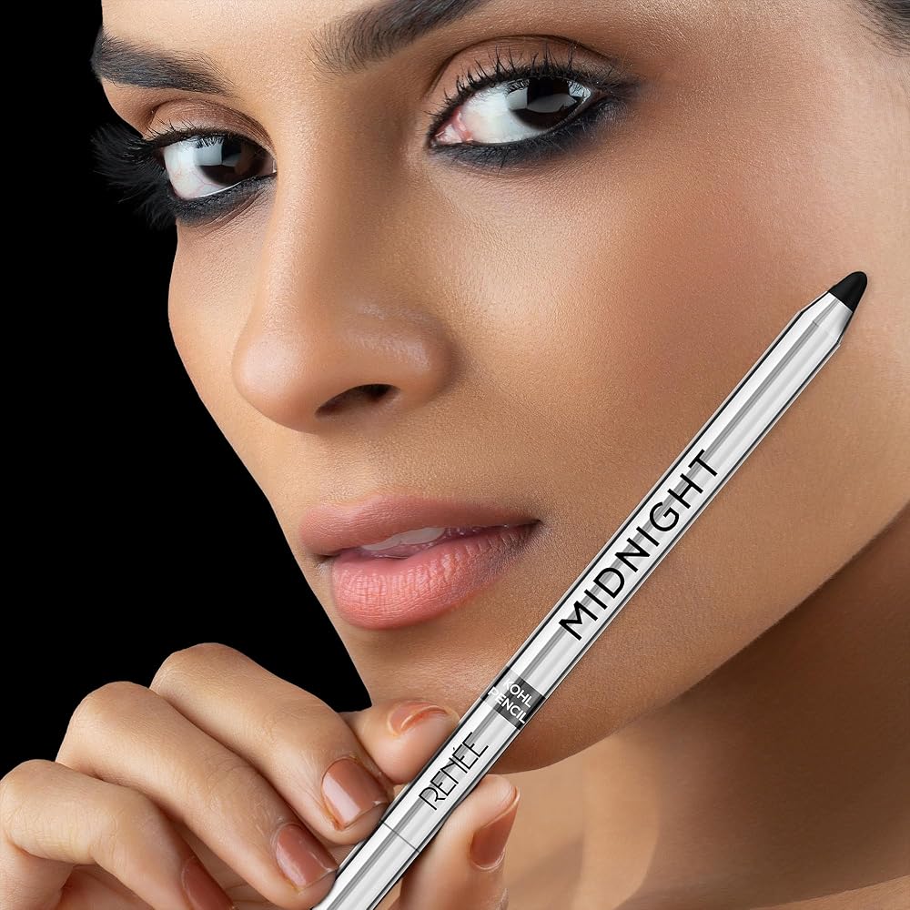 RENEE Midnight Kohl Pencil - Smudgeproof And Waterproof Matte Kajal Stick- 24 Hrs Long Stay - Darkest Black - Rich Color Payoff - Vitamin E, Olive Oil And Castor Oil - India