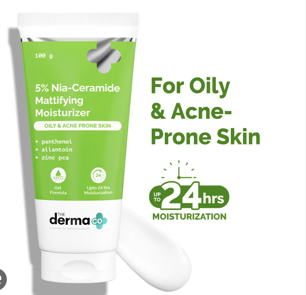 The Derma Co. 5% Nia-Ceramide Mattifying Moisturizer | For Oily to Acne Prone Skin | 5% Niacinamide, 2% Ceramide | 24 hrs. Moisturization | Panthenol, Allantoin & Zinc PCA | Oil-free Moisturi