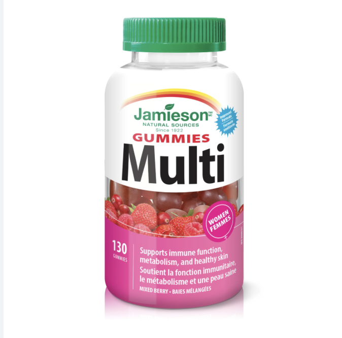 Jamieson Multivitamin Gummies for Women Mixed Berry Flavour, Supports Bone Health, Immunity, Energy, Hair, Skin and Nails. With Biotin and Vitamin B12, Vegetarian, Non-GMO, No Gluten, Artific