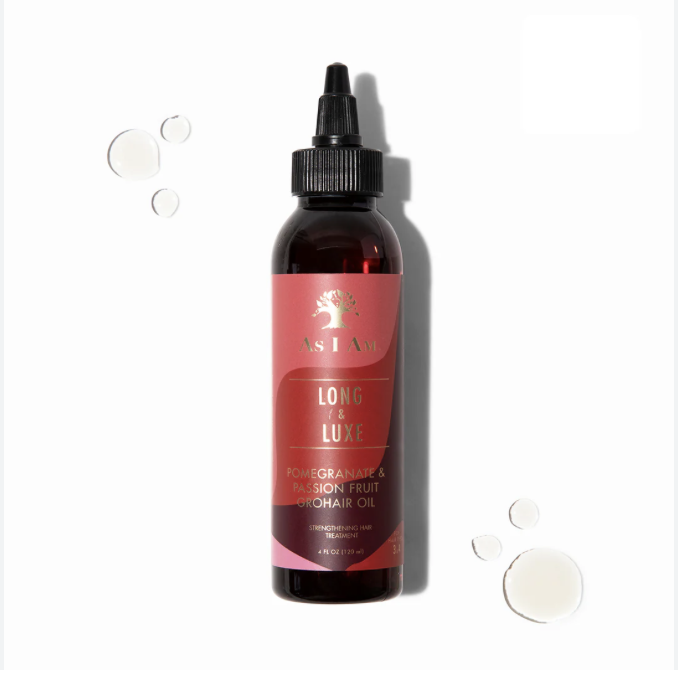 As I Am Long and Luxe GroHair Oil - 4 ounce - Rejuvenate the scalp - Promote hair retention - Enriched with Pomegranate and Passion Fruit, Beta-Sitosterol & JBCO