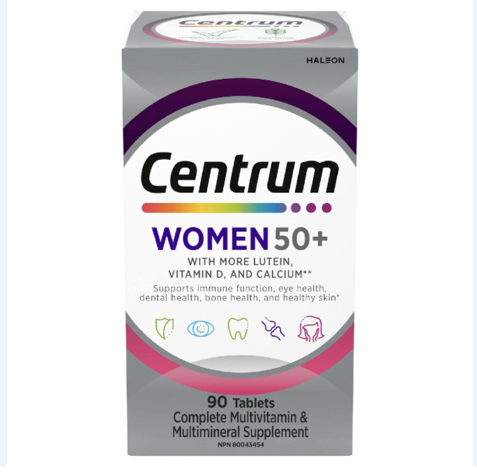 Centrum For Women 50+, Multivitamin with Vitamins & Minerals to Support Vitality, Immunity, Bone Health & Post Menopausal Health 90 tablets