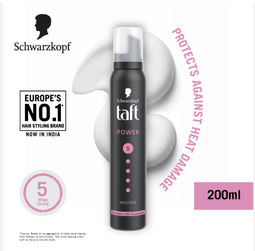 Schwarzkopf TAFT Power Hold 5 Hair Mousse To Controls Frizz, Lasts 24 Hours With No Stickiness