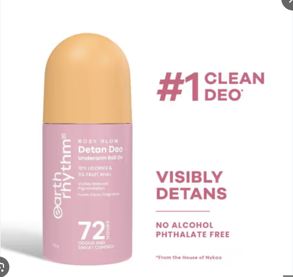 Earth Rhythm 5% AHA Detan Underarm Roll On Reduces Pigmentation Citrus Fresh No Aluminium - Detan Deo