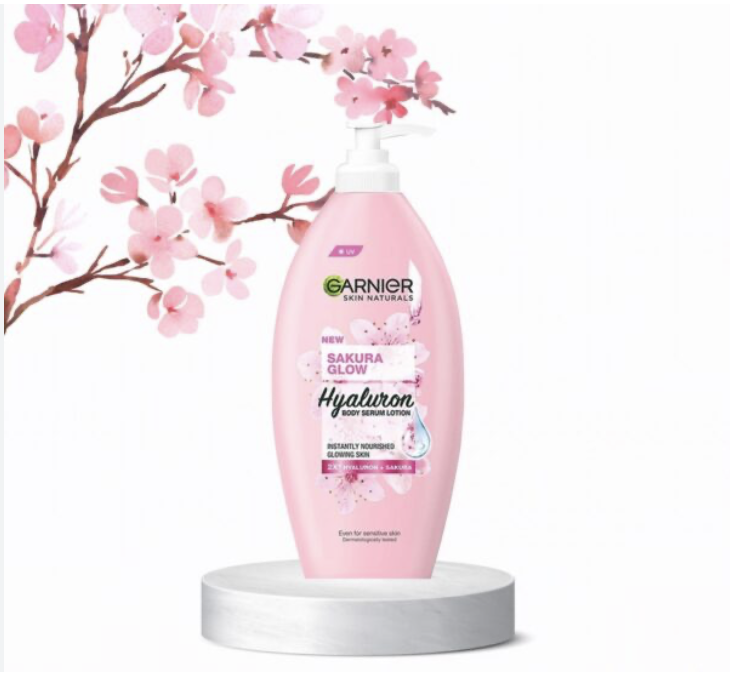 Garnier Sakura Glow Pinkish Hyaluron Serum Milk UV Body Lotion Skin Care - 400 ml