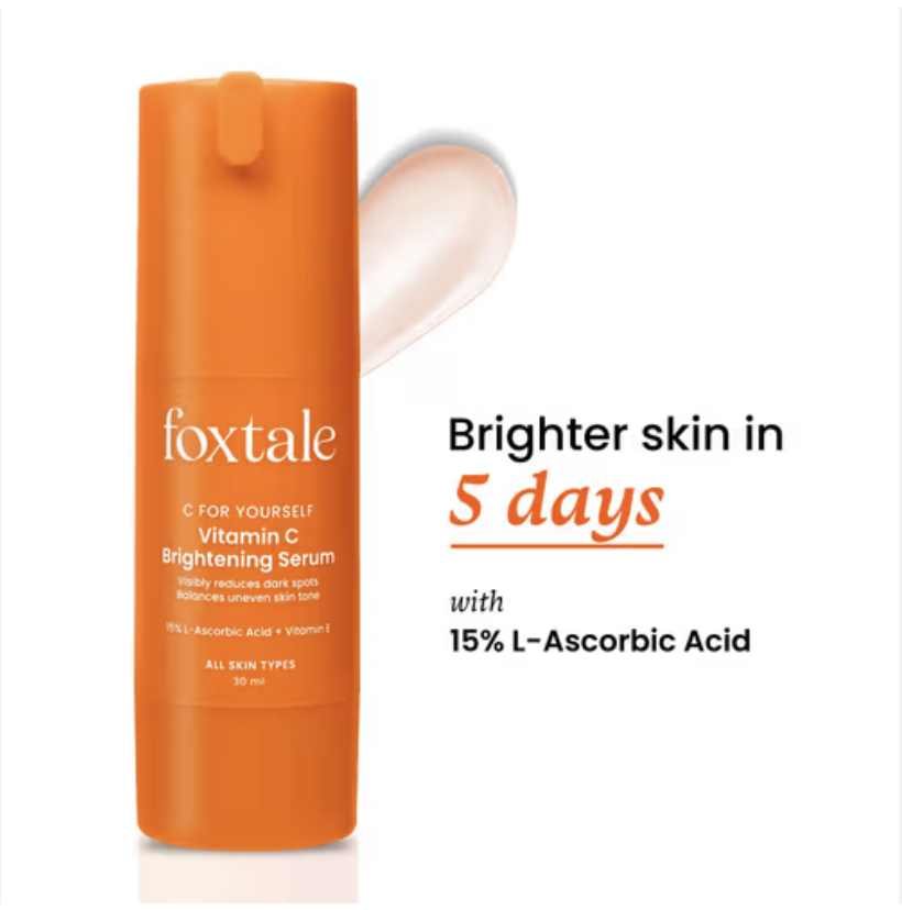 Foxtale Brightening Vitamin C Face Serum With L-Ascorbic Acid And Vitamin E For Glowing Skin (30ml)