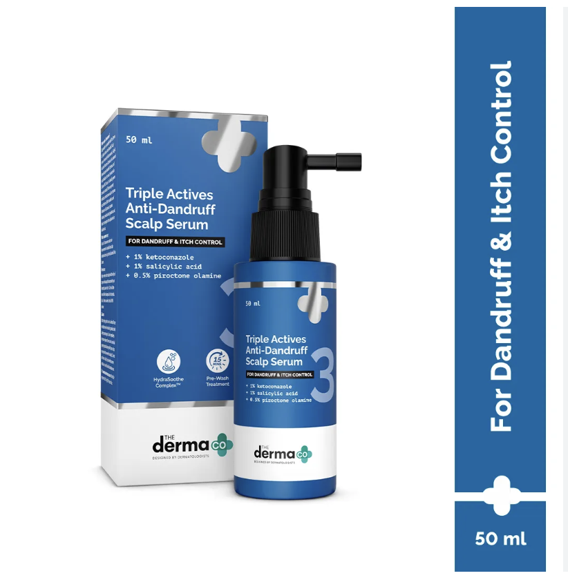 The Derma Co. Triple Actives Anti-Dandruff Scalp Serum (50 ml) Power of 3 Actives | Fights Dandruff & Flakes | Soothes Itchiness & Irritation | Defends Against Recurrence