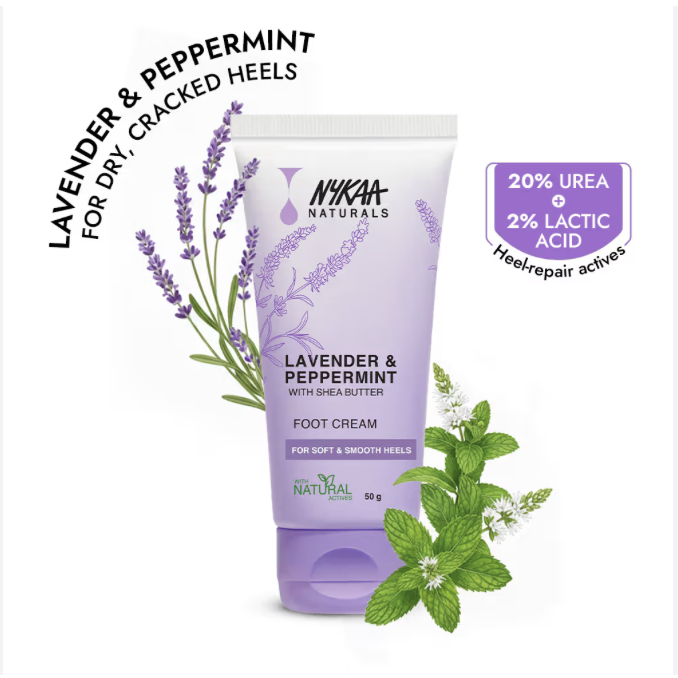 Nykaa Skin Happy Heels 20%Urea, 2%Lactic Acid Foot Cream-Dry & Cracked Feet - Lavender & Peppermint (50gm)