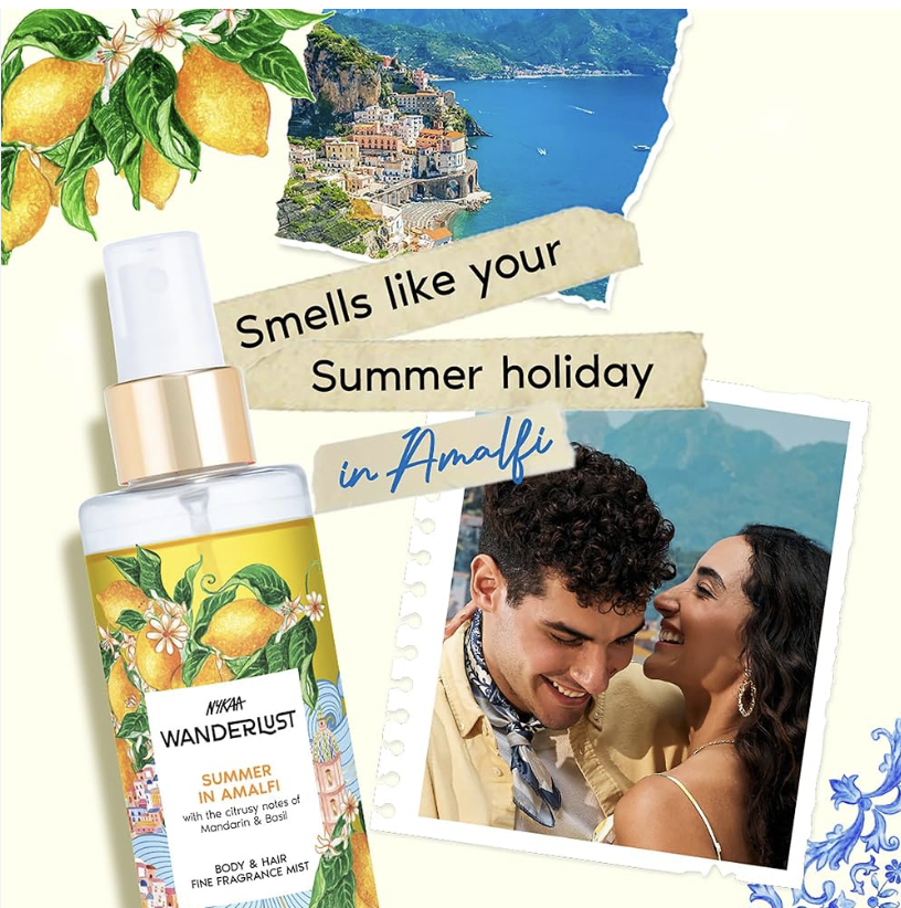 Nykaa Wanderlust Summer in Amalfi Body & Hair Fine Fragrance I | Perfume Mist for Women – 200 ml I Mandarin and Basil Perfume| | Long–Lasting, Travel‐Friendly, Vegan,Paraben‐Free, IFRA Certif