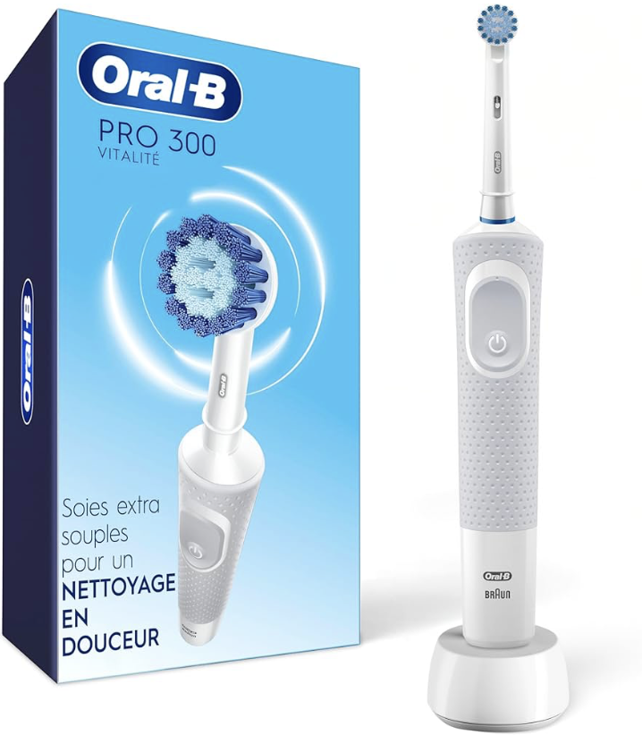 Oral-B Pro 300 Sensitive Clean Vitality Electric Toothbrush with (1) Brush Head, Rechargeable, White