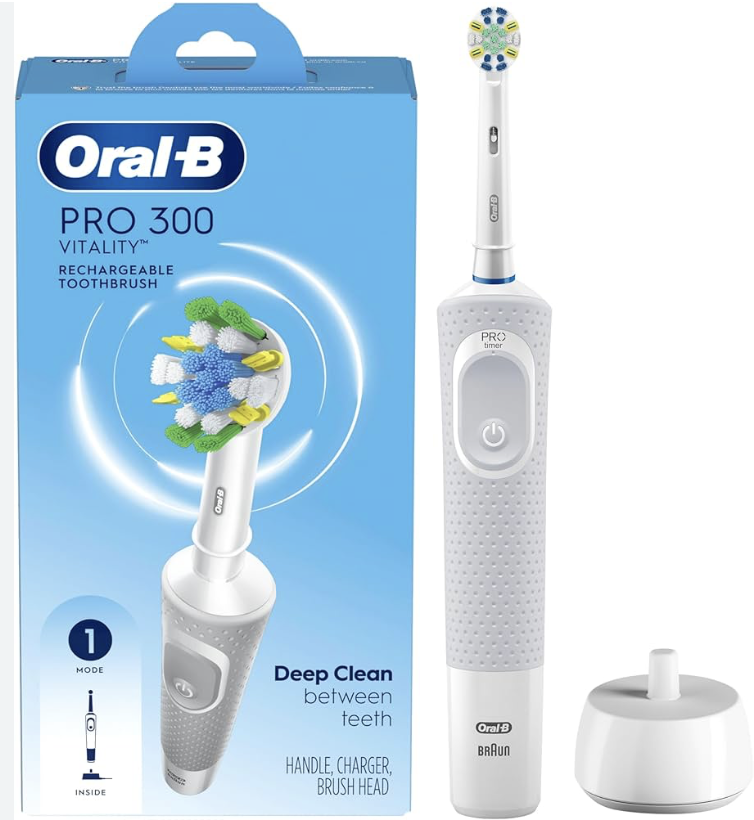 Oral-B Pro 300 Floss Action Vitality Electric Toothbrush with (1) Brush Head, Rechargeable, White