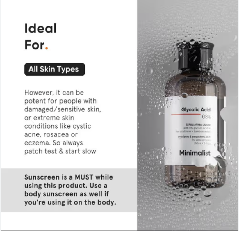 Minimalist 8% Glycolic Acid Toner For Exfoliates Smoothes Skin (150ml)