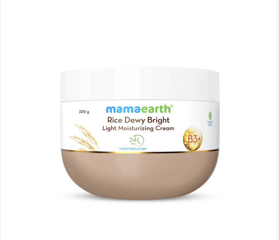Mamaearth Rice Dewy Bright Light Moisturizing Cream With Rice Water & Niacinamide For Glass-Skin 50g