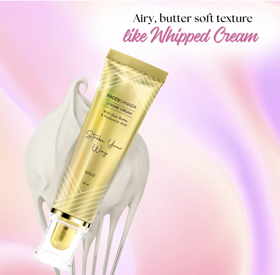 Faces Canada Strobe Cream - Gold, 30 ml | Primer + Highlighter + Moisturizer | Shea Butter & Hyaluronic Acid | Intense Hydration | Flawless Radiant Dewy Skin | Illuminating & Glowing Makeup B