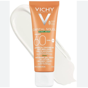 Vichy Face Sunscreen SPF 60, Capital Soleil Matte Finish, Dry Touch SPF Lotion for Face, Non-Greasy, Non-Comedogenic, No White Cast, Fragrance-Free, Hypoallergenic, Travel Size Sunscreen, 50m