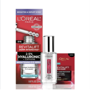 LOreal Paris Revitalift Hyaluronic Acid Caffeine Hydrating Eye Serum for Dark Circles, Fragrance Free