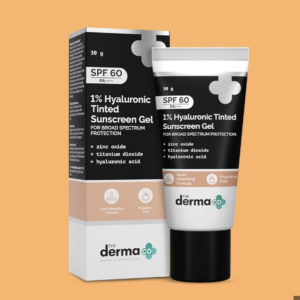 The Derma Co 1% Hyaluronic Tinted Sunscreen Gel with SPF 60 PA++++ | No White Cast | Lightweight | Broad Spectrum Protection | 30 g