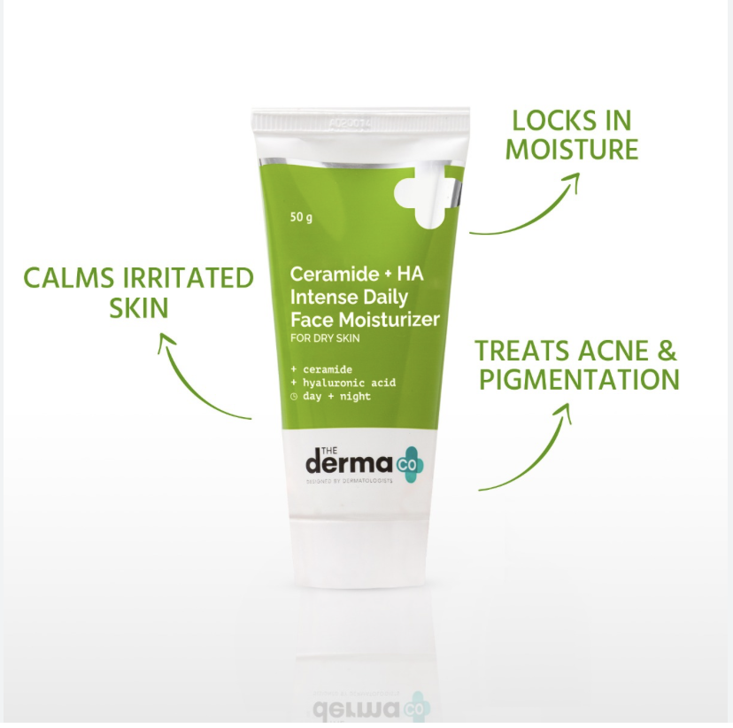 The Derma Co Ceramide + HA Intense Moisturizer Cream With Hyaluronic Acid | For Dry Skin | Repairs Dry & Dull Skin | Locks In Moisture | 50 g