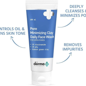 The Derma Co Pore Minimizing Green Clay Face Wash with Niacinamide + PHA | Deeply Cleanses & Minimizes Pores | Controls Oil & Enhances Skin Tone | 3.38 Fl Oz/100ml