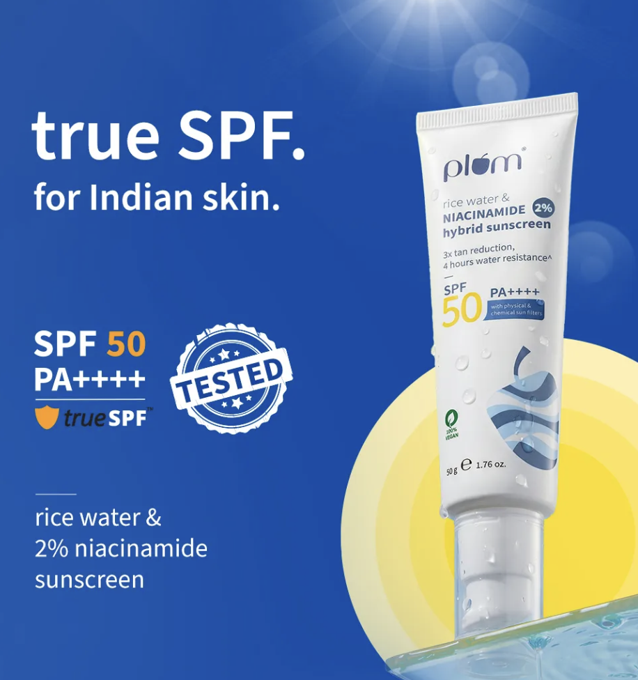 Plum 2% Niacinamide Sunscreen SPF 50 PA+++ With Rice Water - No White Cast, Brightens, Dermat-Tested 50 gm