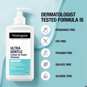 Neutrogena Ultra Gentle Cream-to-Foam Daily Facial Cleanser, Transforms from a Creamy Cleanser to a Foaming Face Wash, Gently Cleanses Sensitive Skin, Fragrance-Free, Hypoallergenic 354ml