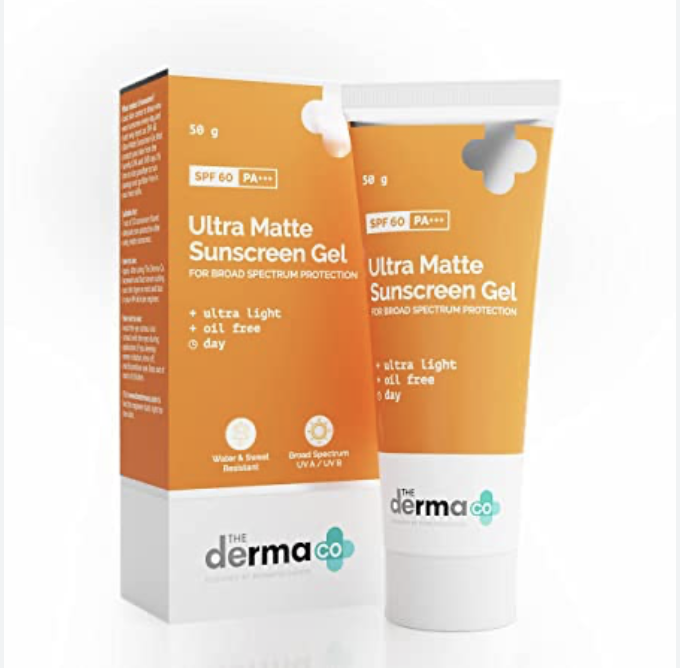 The Derma Co Ultra Matte Sunscreen Gel with SPF 60|Prevents Sun Damage|For all skin type, 50 g