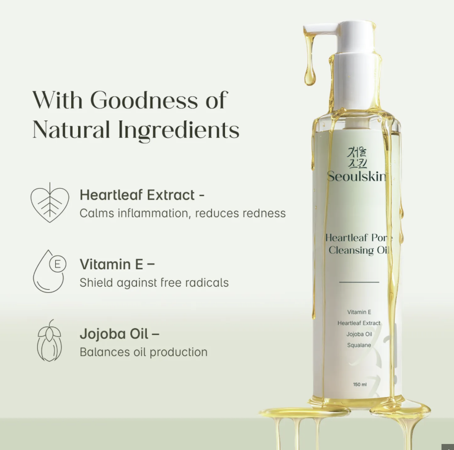 SeoulSkin Heartleaf Cleansing Oil | Oil Cleanser for Face & Makeup Remover | Removes Waterproof Makeup, SPF & Dirt | Gentle Face Wash for Oily & Sensitive Skin | Non-Stripping Formula | 150 m