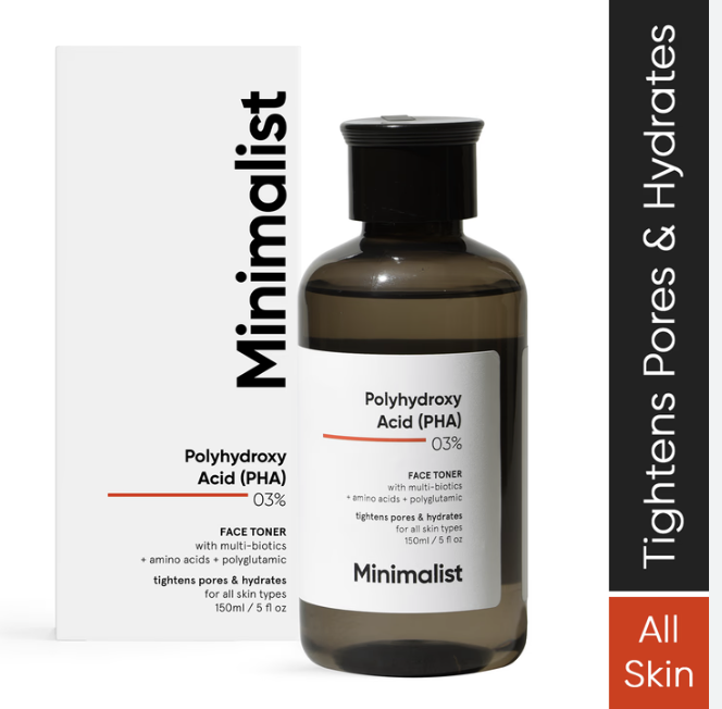 Minimalist Anti Acne PHA 3% Face Toner for Oily Skin | Pore Tightening & Mild Exfoliation For All Skin | Alcohol Free Hydrating Face Toner For Glowing Skin | 150 ml