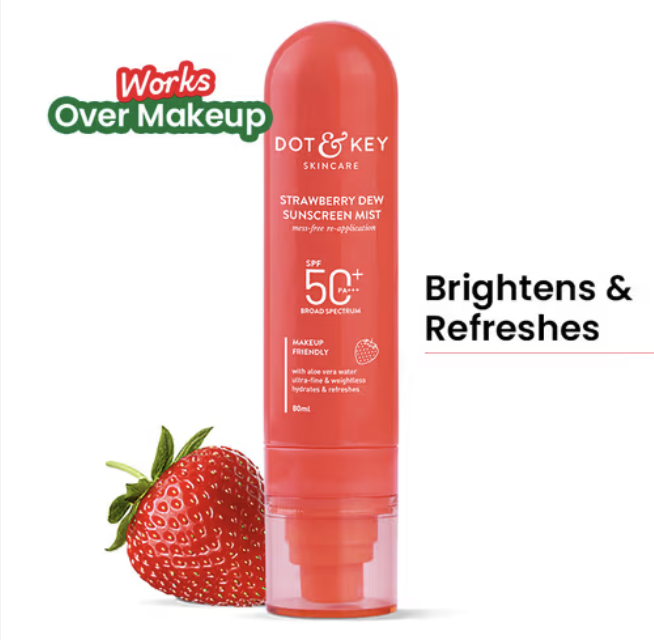 Dot & Key Strawberry Dew Sunscreen Mist In-Vivo Tested SPF 50+ PA+++, Mess-Free Re-application (80ml)