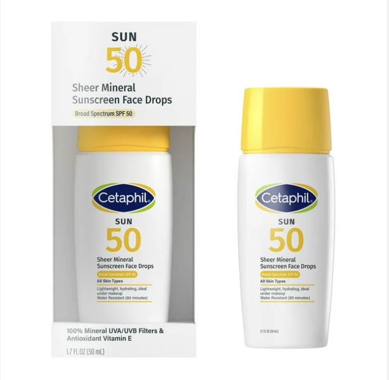 Cetaphil Sheer Mineral Liquid Sunscreen for Face, 100% Mineral UVA/UVB Filters, Zinc Oxide Broad Spectrum SPF 50 Formulated for Sensitive Skin, Unscented- USA