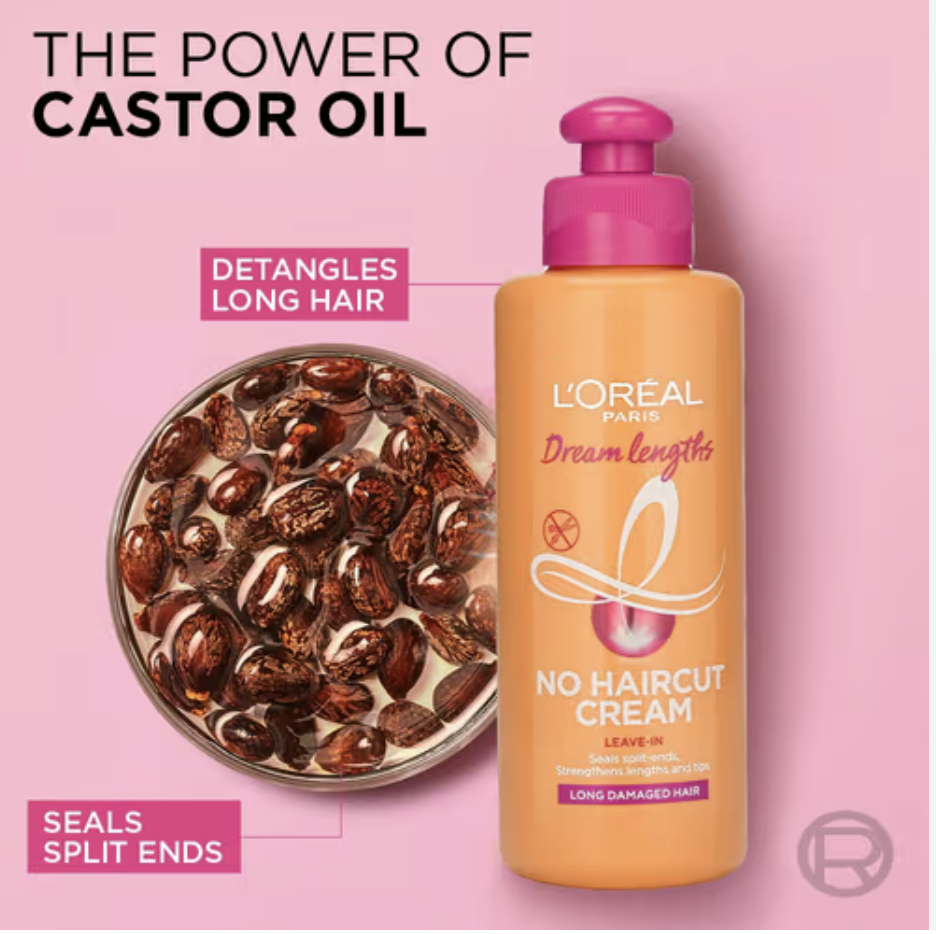 Loreal Paris Dream Lengths No Haircut Cream Leave-In Formula With Vitamins and Castor Oil (200ml)