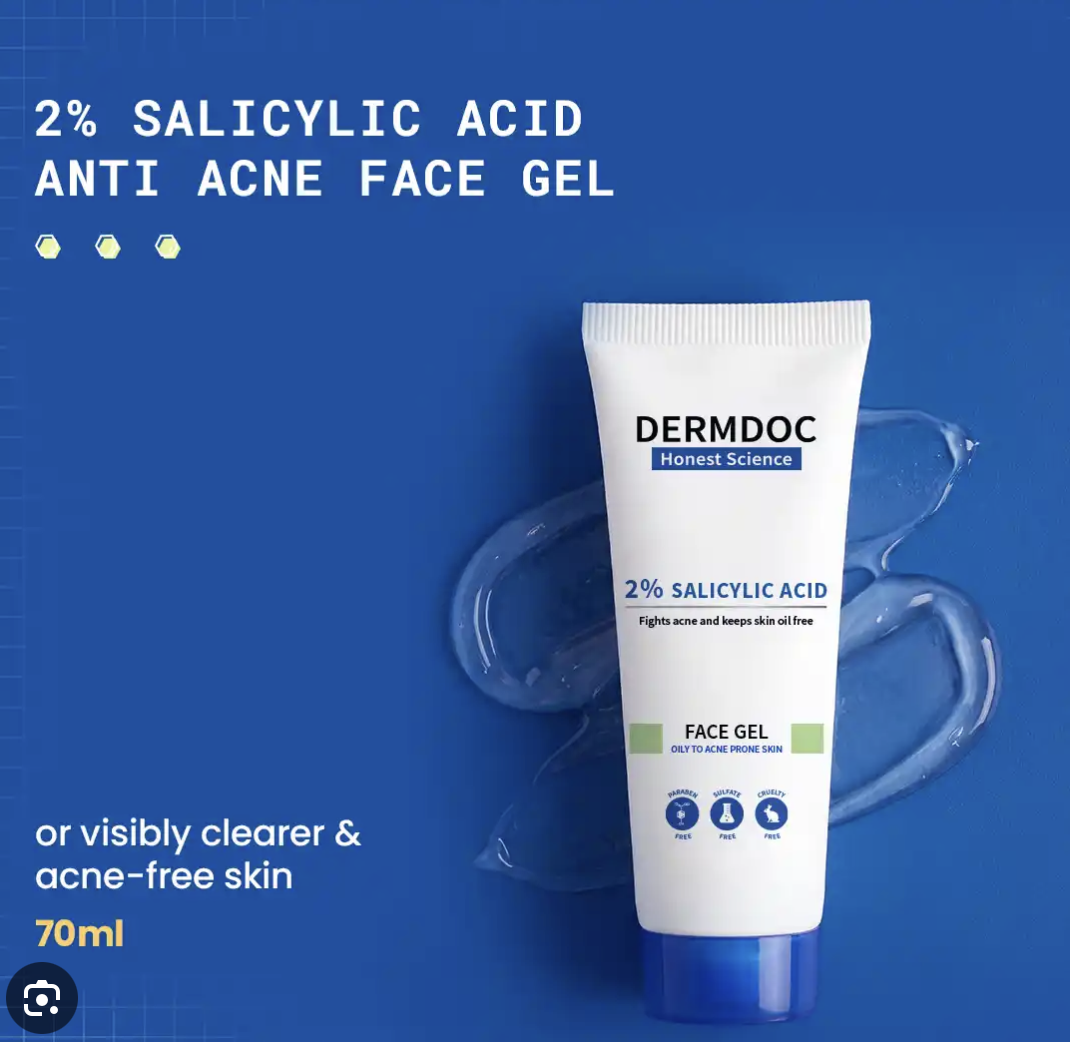 DERMDOC by Purplle 2% Salicylic Acid Anti Acne Face Gel (70 gm) | Salicylic Acid Gel | Cleansing Salicylic Acid I Face Gel Cream I Face Gel for Oily Skin