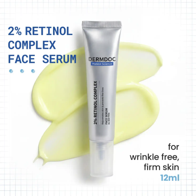 DERMDOC 2% Retinol Complex Face Serum with Niacinamide & Hyaluronic Acid | Anti-Ageing Night Serum | Reduces Fine Lines & Wrinkles