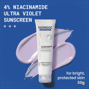 DERMDOC 4% Niacinamide Ultra Violet Brightening Sunscreen with SPF 50  PA+++ Sun Protection | (30 gm) |  | Sunblock I Sunscreen for Oily Skin I UV Protection | Purple Tinted Sunscreen