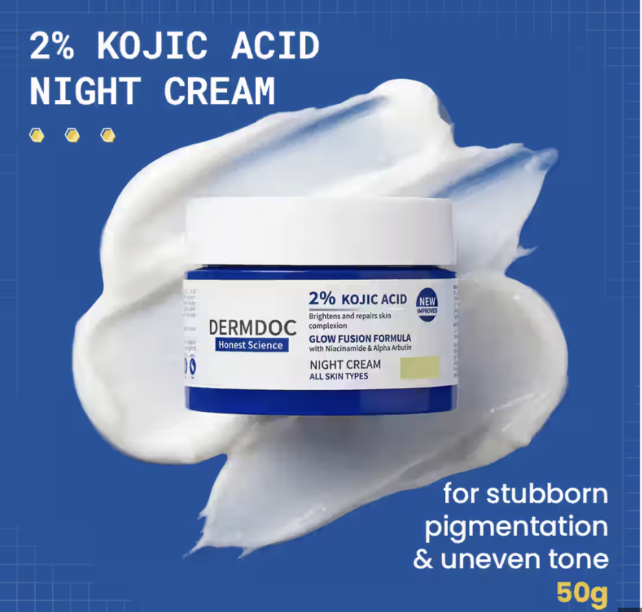 DERMDOC 2% Kojic Acid Glow Fusion Formula Night Cream (25 gm) | Skin Brightening I Targets Pigmentation I With Niacinamide & Alpha Arbutin