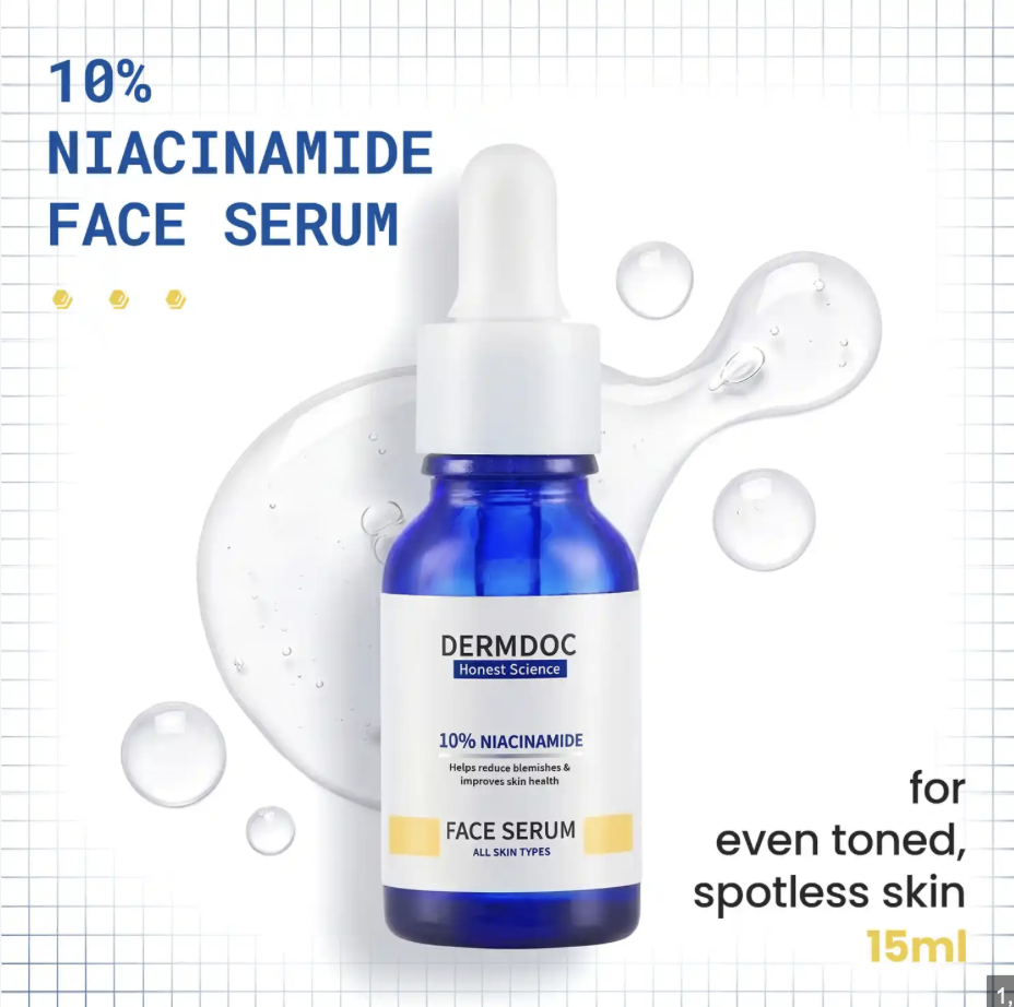 DERMDOC by Purplle 10% Niacinamide Face Serum (15 ml) | skin radiance face serum |fades dark spots |niacinamide serum | niacinamide for face | niacinamide serum for oily skin | skin brighteni