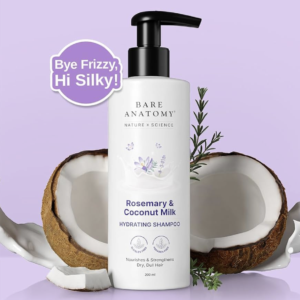 Bare Anatomy Nature x Science Rosemary & Coconut Milk Hydrating Shampoo | Rosemary shampoo for frizzy, dull & dry hair | SLS & Paraben Free | Mild Shampoo for daily use | Shampoo for Women &