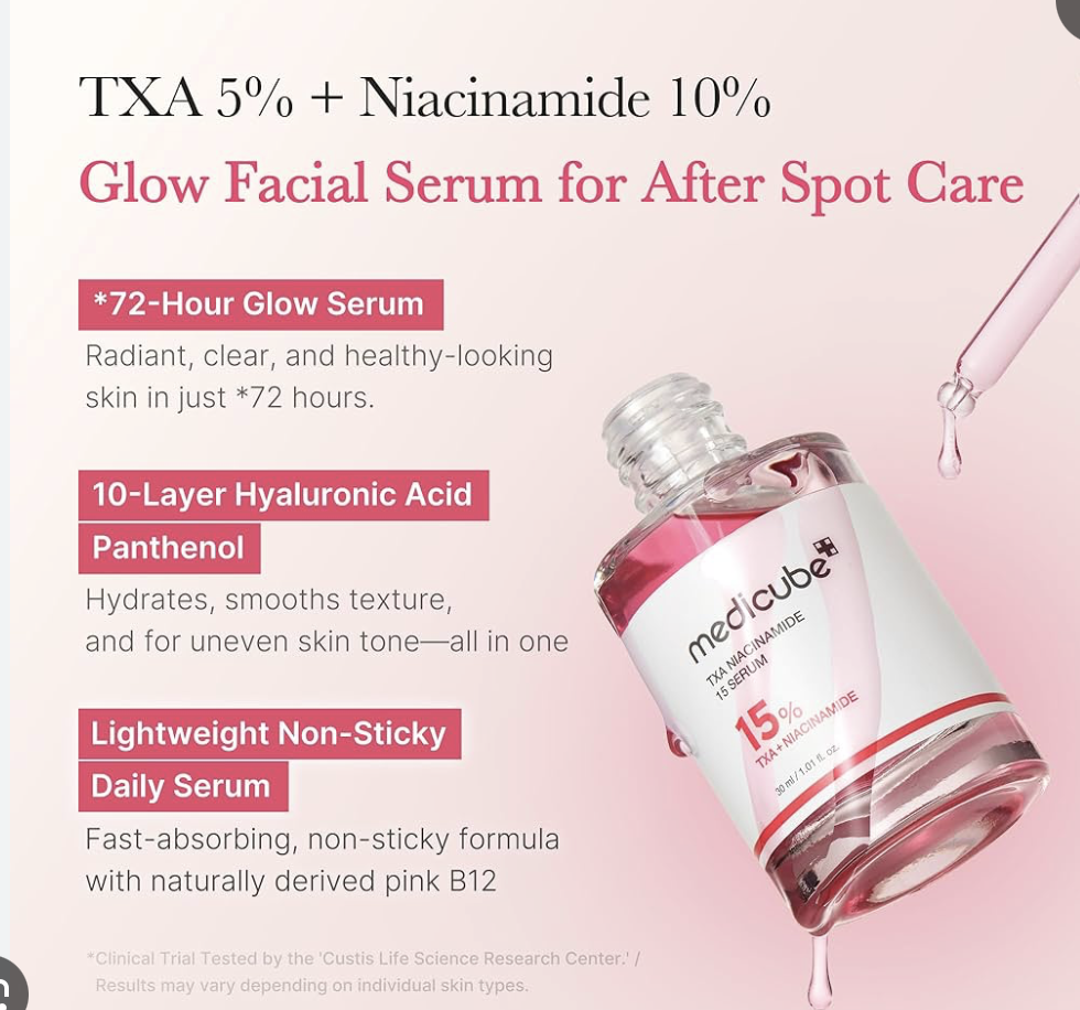 medicube TXA+Niacinamide 15% Glow Facial Serum for After Spot Care | All-in-One Daily Korean Skincare | Uneven Skin Tone, Texture, and Hydration Care | High-Potency Tranexamic Acid 5%