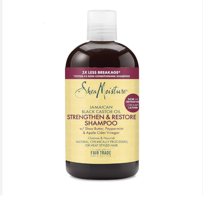 SheaMoisture Strengthen and Restore Shampoo 100% Pure Jamaican Black Castor Oil for Damaged Hair To Cleanse and Nourish Hair