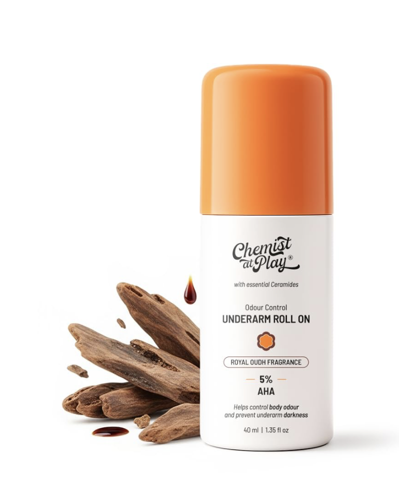 Chemist at Play UnderArm Roll-On with 5% AHA| Lactic & Mandelic Acid|Prevents Odour, Brightens Skin & Exfoliates Underarm| For Sensitive Skin|Royal Oudh Fragrance | Alcohol & Aluminium Free|4
