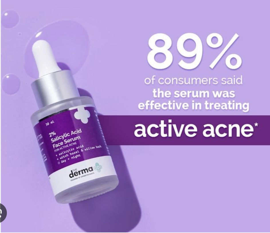 The Derma Co 2% Salicylic Acid Serum for Active Acne | Helps Reduces Acne Marks & Blackheads | Removes Excess Oil & Unclog Pores | Suits All Skin Types | 1.01 Fl Oz/30ml
